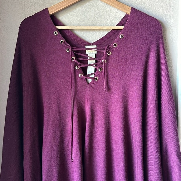 CHICO’S Lace Up Fringe Poncho in Monrovia - Picture 2 of 7